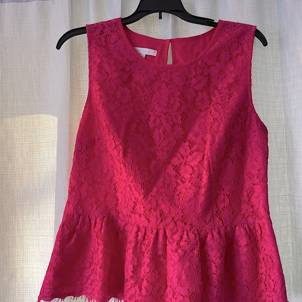 Gorgeous Hot Pink Lace, Sleeveless Peplum Top